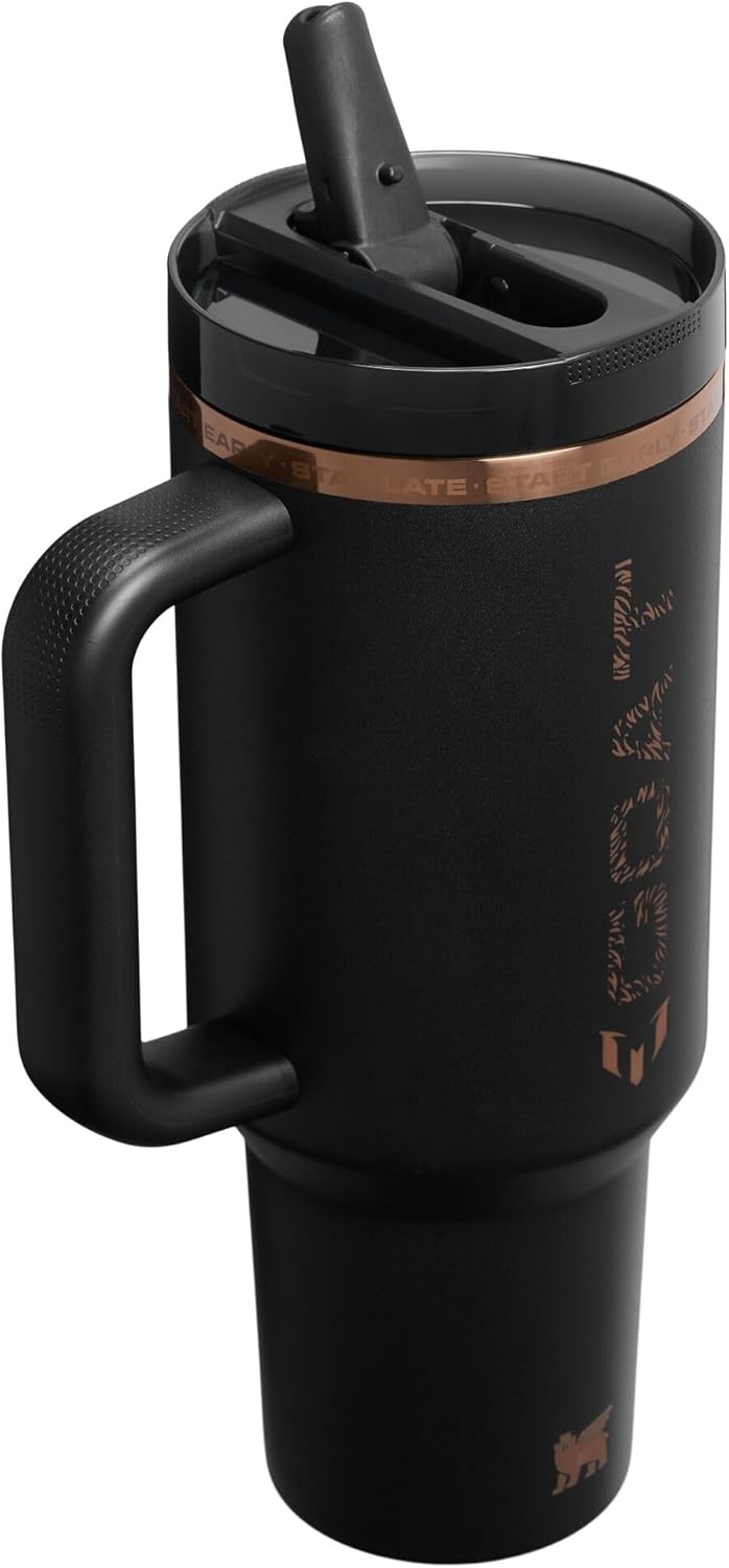 image:imageSTANLEY Quencher ProTour Flipstraw Tumbler 40 oz Messi GOAT Pink BuiltIn Straw amp Handle Cupholder Compatible for Travel Leakproof Insulated Stainless Steel Cup BPAFreeMessi Goat Black