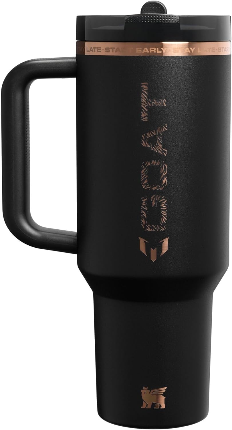 image:imageSTANLEY Quencher ProTour Flipstraw Tumbler 40 oz Messi GOAT Pink BuiltIn Straw amp Handle Cupholder Compatible for Travel Leakproof Insulated Stainless Steel Cup BPAFreeMessi Goat Black