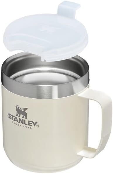 image:imageSTANLEY StayHot Camp Mug Press Fit Drink Through Lid Cup for Coffee Tea and Drinks Insulated Stainless Steel Coffee Mug BPAFreeCream Gloss