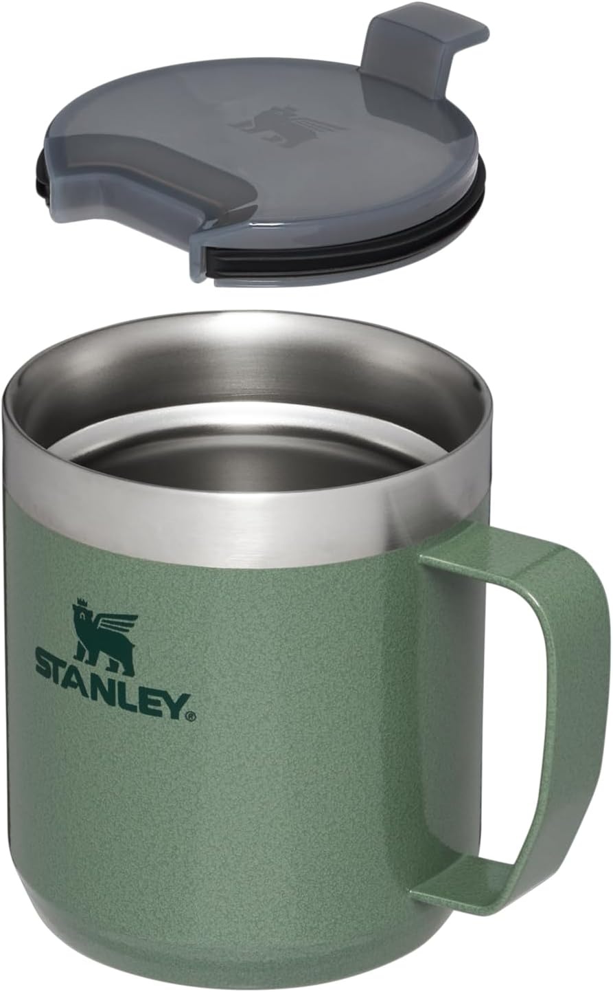 image:imageSTANLEY StayHot Camp Mug Press Fit Drink Through Lid Cup for Coffee Tea and Drinks Insulated Stainless Steel Coffee Mug BPAFreeHammertone Green