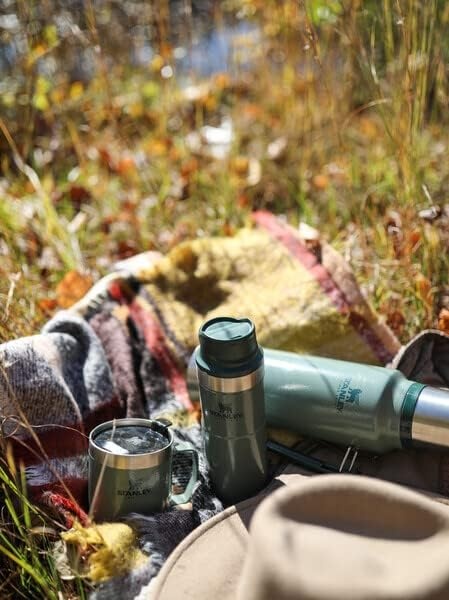 image:imageSTANLEY StayHot Camp Mug Press Fit Drink Through Lid Cup for Coffee Tea and Drinks Insulated Stainless Steel Coffee Mug BPAFreeHammertone Green