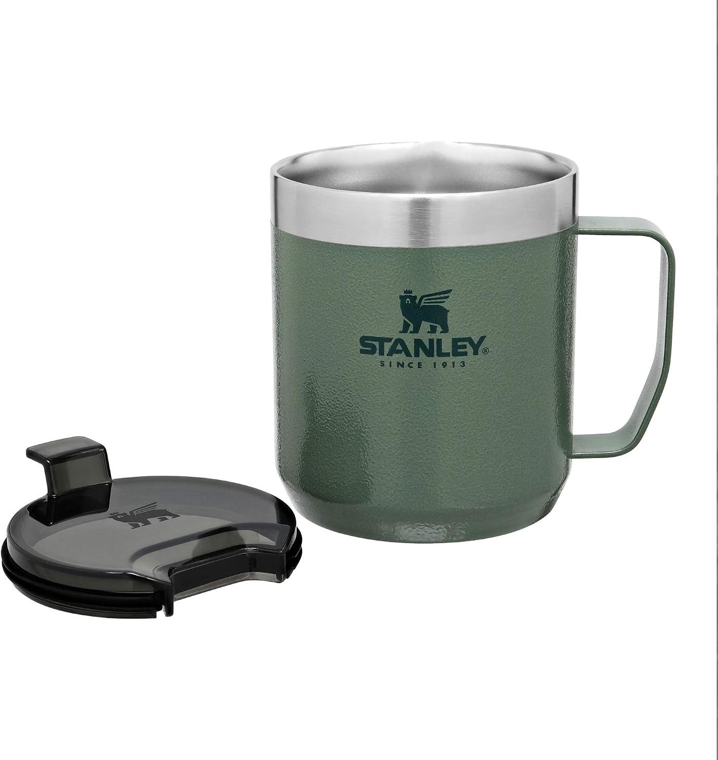 image:imageSTANLEY StayHot Camp Mug Press Fit Drink Through Lid Cup for Coffee Tea and Drinks Insulated Stainless Steel Coffee Mug BPAFreeHammertone Green