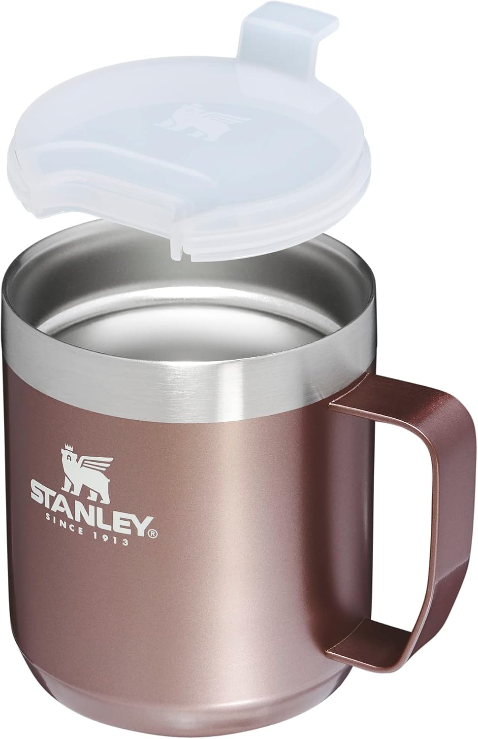 image:imageSTANLEY StayHot Camp Mug Press Fit Drink Through Lid Cup for Coffee Tea and Drinks Insulated Stainless Steel Coffee Mug BPAFreeRose Quartz Glow