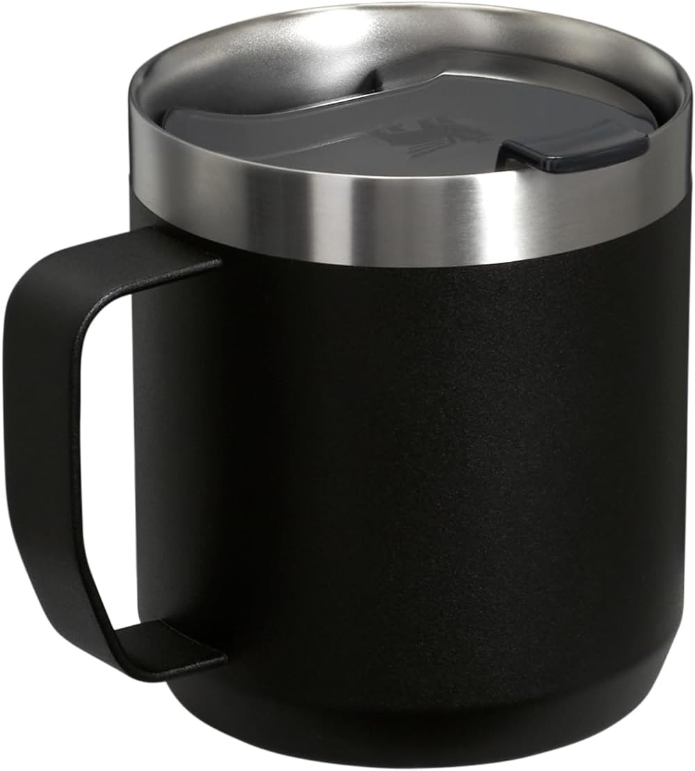 image:imageSTANLEY StayHot Camp Mug 12 oz Press Fit Drink Through Lid Cup for Coffee Tea and Drinks Insulated Stainless Steel Coffee Mug BPAFree Black 2012 Ounces Pack of 4