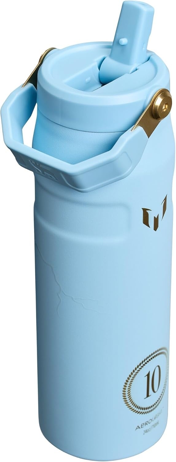 image:imageSTANLEY x Messi IceFlow Flip Straw 20 Water Bottle 24 oz BuiltIn Straw with Larger Opening Lightweight and Leak Resistant Insulated Stainless Steel BPAFree Messi Striker Blue