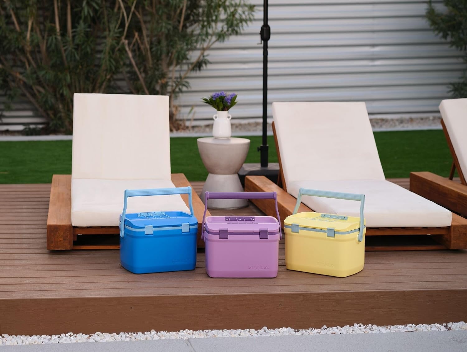 image:imageStanley Adventure Outdoor Cooler 30 qt Heavy Duty Outdoor Camping Cooler with Easy Carry Side Handles 4 Days Cooling Ice Chest for 40 Cans Flat Top Doubles as Seat BPAFree AzureTigerlily Plum
