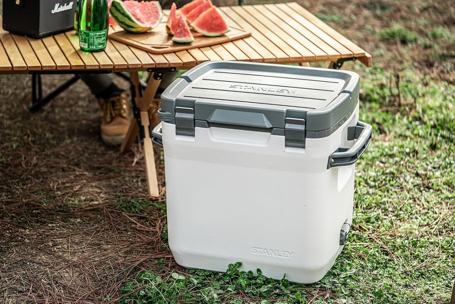 image:imageStanley Adventure Outdoor Cooler 30 qt Heavy Duty Outdoor Camping Cooler with Easy Carry Side Handles 4 Days Cooling Ice Chest for 40 Cans Flat Top Doubles as Seat BPAFree AzureTigerlily Plum