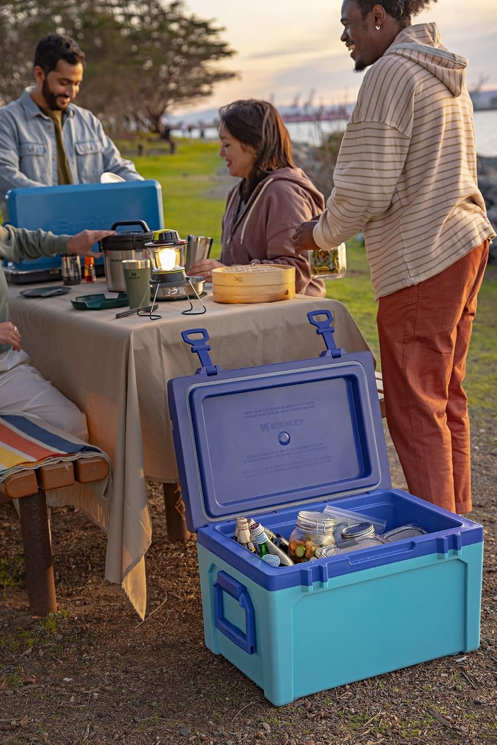 image:imageStanley Adventure Outdoor Cooler 30 qt Heavy Duty Outdoor Camping Cooler with Easy Carry Side Handles 4 Days Cooling Ice Chest for 40 Cans Flat Top Doubles as Seat BPAFree AzureBlack 20