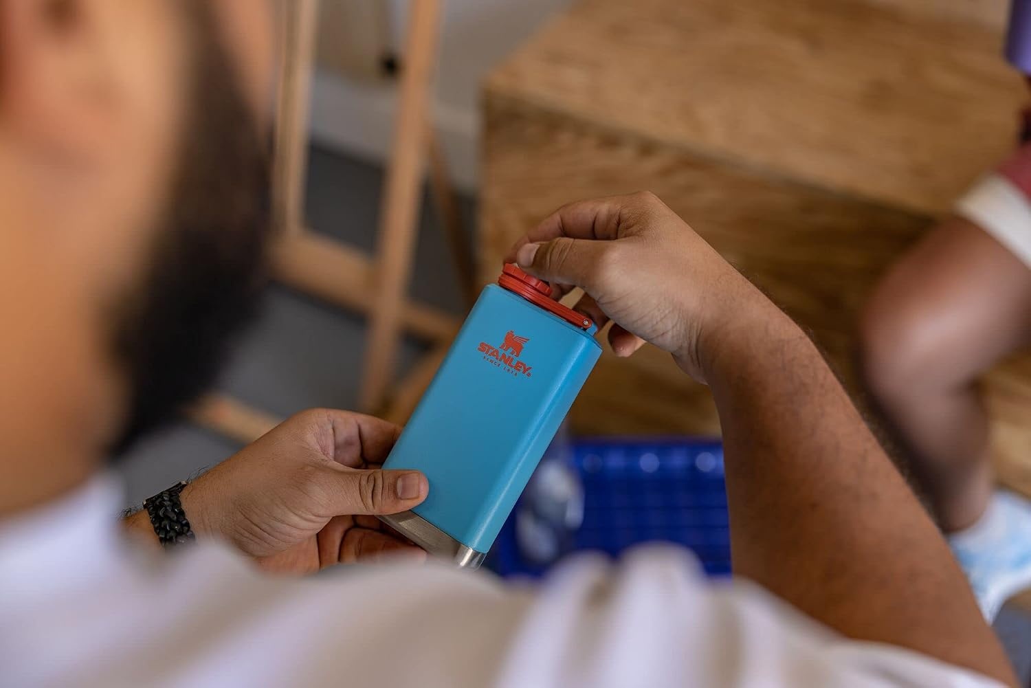 image:imageStanley Adventure PreParty Flask 8 oz Leakproof Hip Flask Hinge Connected Never Lose Cap Insulated Stainless Steel Liquor Container BPAFree AzureAzure