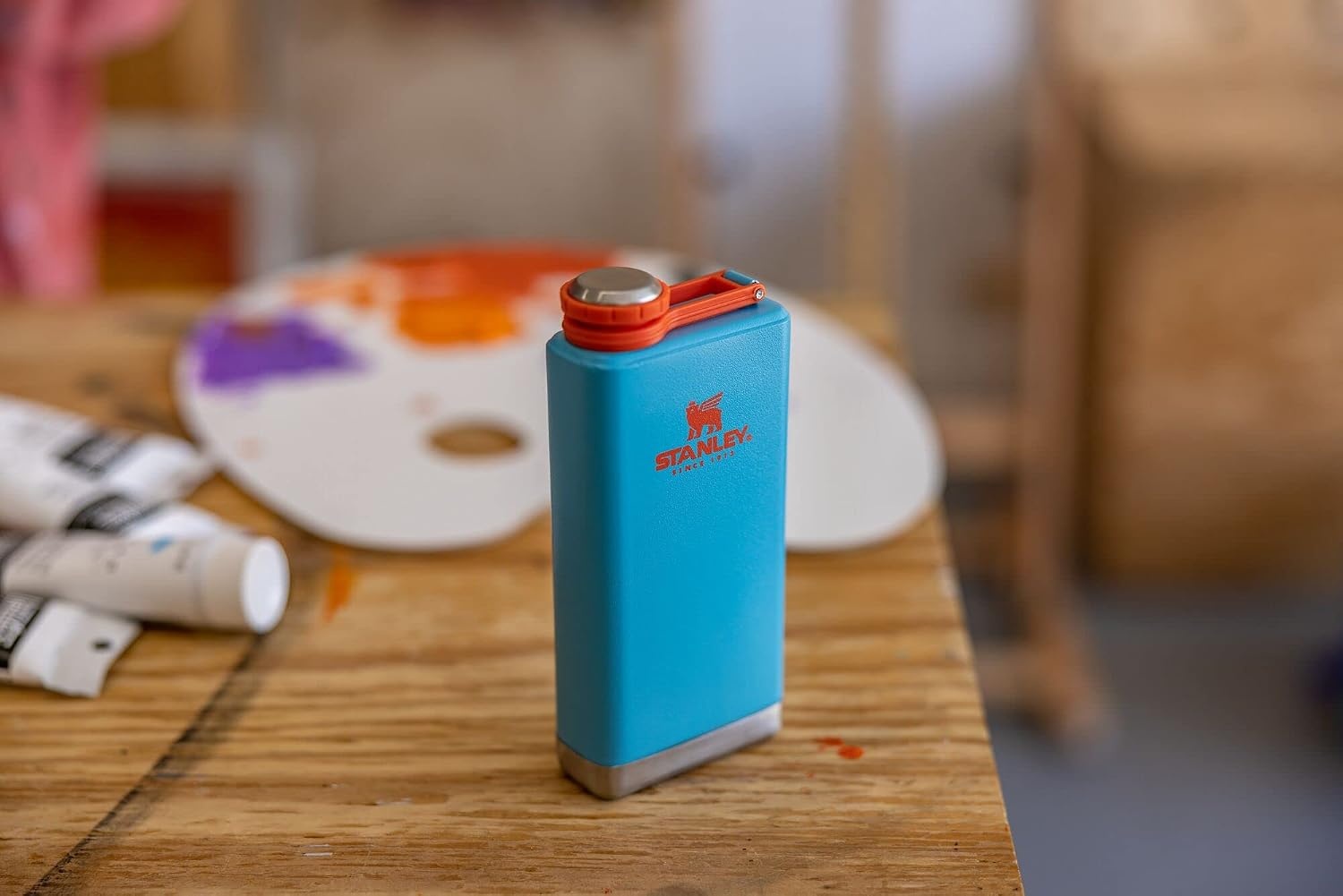 image:imageStanley Adventure PreParty Flask 8 oz Leakproof Hip Flask Hinge Connected Never Lose Cap Insulated Stainless Steel Liquor Container BPAFree AzureAzure