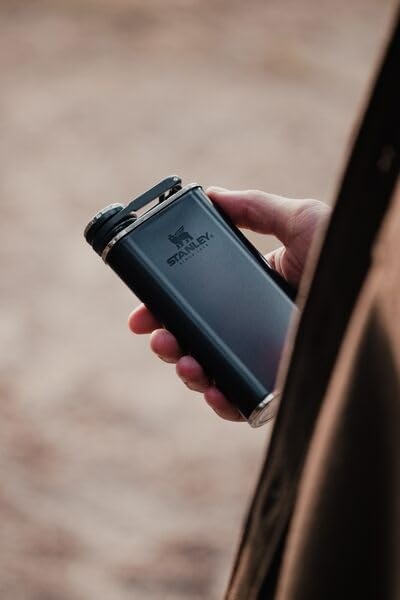 image:imageStanley Classic Easy Fill Wide Mouth Flask 8 oz Leakproof Hip Flask Hinge Connected Never Lose Cap Insulated Stainless Steel Liquor Container BPAFree Hammertone Frost