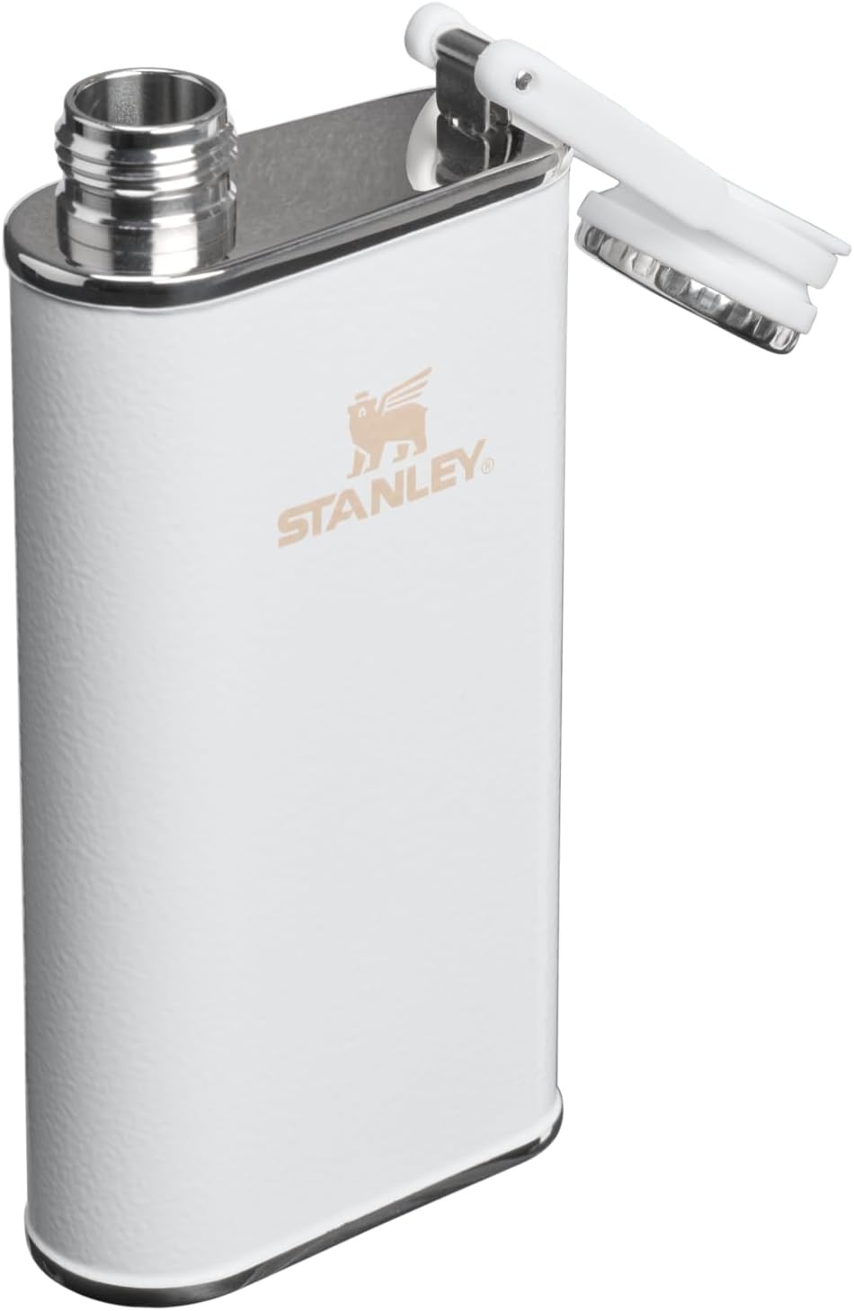 image:imageStanley Classic Easy Fill Wide Mouth Flask 8 oz Leakproof Hip Flask Hinge Connected Never Lose Cap Insulated Stainless Steel Liquor Container BPAFree Hammertone Frost