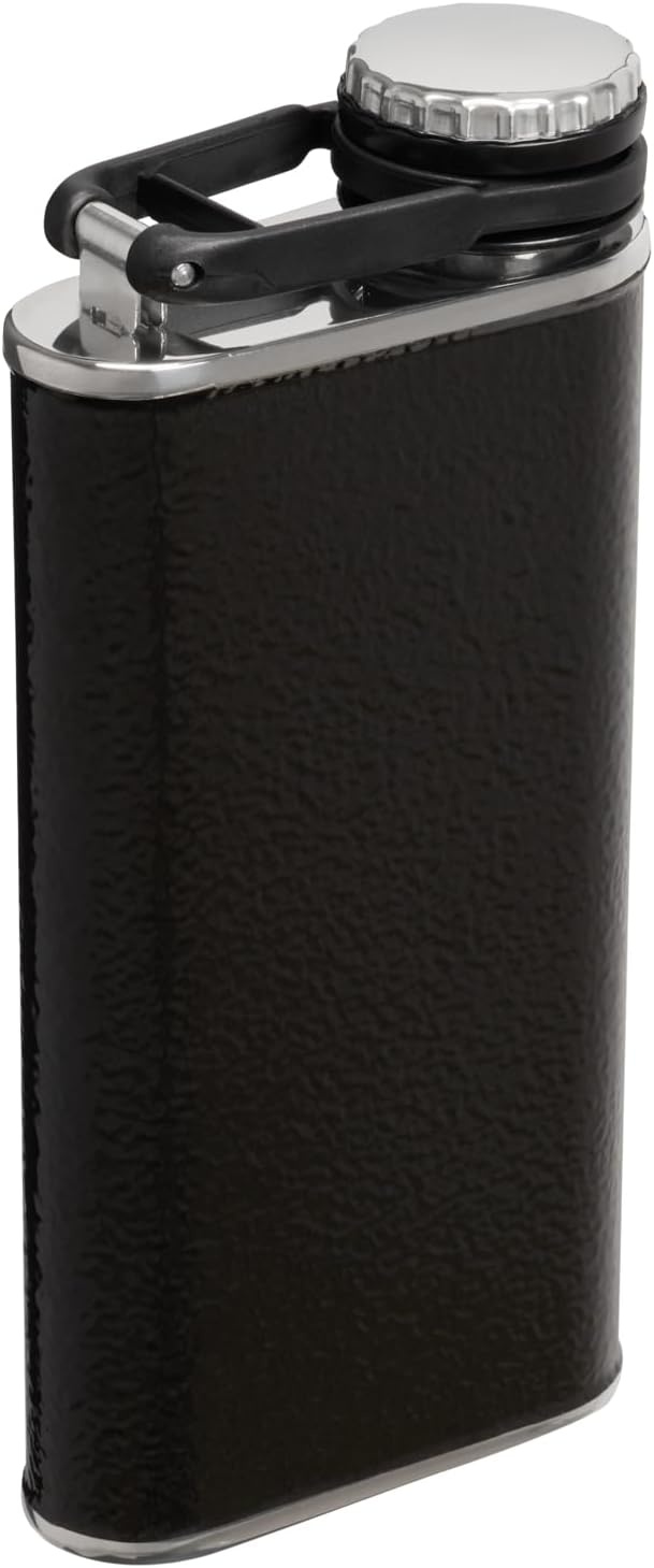 image:imageStanley Classic Easy Fill Wide Mouth Flask 8 oz Leakproof Hip Flask Hinge Connected Never Lose Cap Insulated Stainless Steel Liquor Container BPAFree Hammertone Black