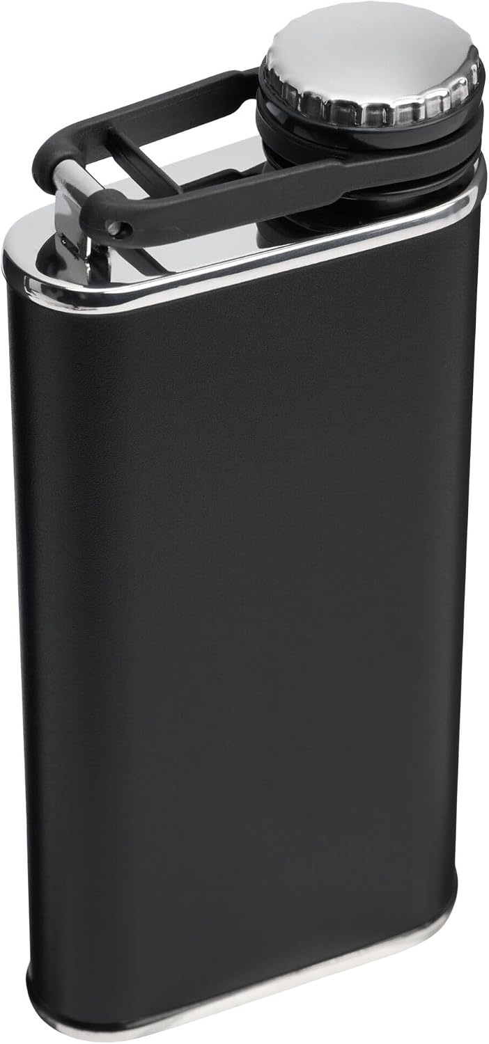 image:imageStanley Classic Easy Fill Wide Mouth Flask 8 oz Leakproof Hip Flask Hinge Connected Never Lose Cap Insulated Stainless Steel Liquor Container BPAFree Black 20