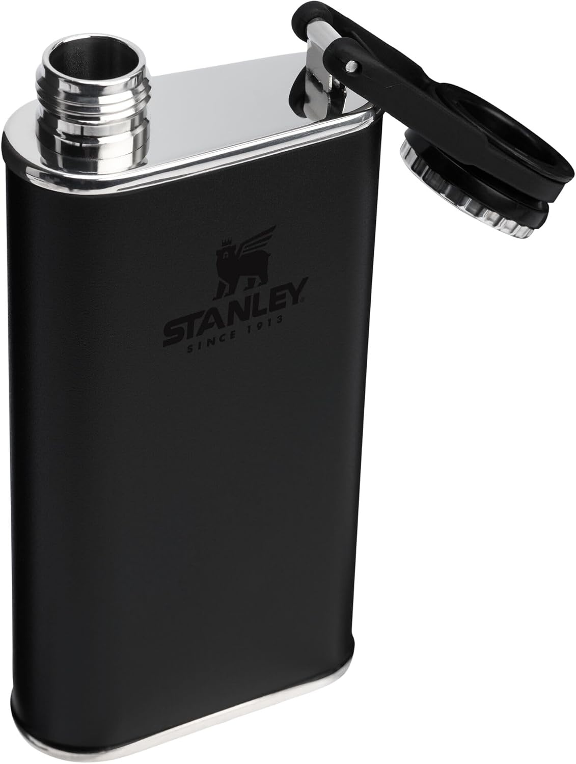 image:imageStanley Classic Easy Fill Wide Mouth Flask 8 oz Leakproof Hip Flask Hinge Connected Never Lose Cap Insulated Stainless Steel Liquor Container BPAFree Black 20