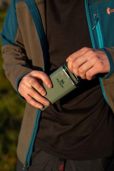 image:imageStanley Classic Easy Fill Wide Mouth Flask 8 oz Leakproof Hip Flask Hinge Connected Never Lose Cap Insulated Stainless Steel Liquor Container BPAFree Hammertone Frost