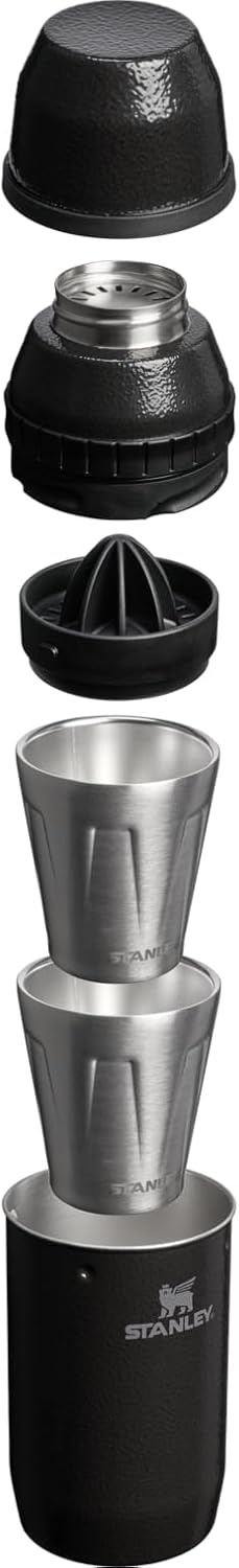 image:imageStanley Happy Hour Cocktail Shaker Set 20 oz Bartender Kit for Camping and Travel Cocktail Drink Mixing Set with 2 Cups Insulated Stainless Steel BPAFree Hammertone FrostHammertone Black
