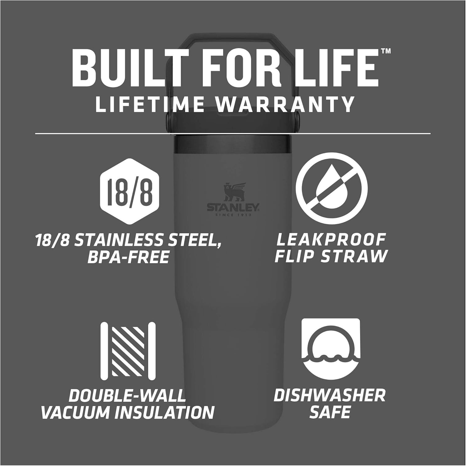 image:imageStanley IceFlow Flip Straw Tumbler with Handle 30 oz Twist On Lid and Flip Up Straw Leak Resistant Water Bottle Insulated Stainless Steel BPAFree Polar30 Ounces