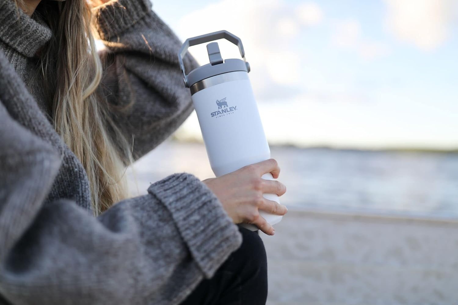 image:imageStanley IceFlow Flip Straw Tumbler with Handle 30 oz Twist On Lid and Flip Up Straw Leak Resistant Water Bottle Insulated Stainless Steel BPAFree Polar30 Ounces