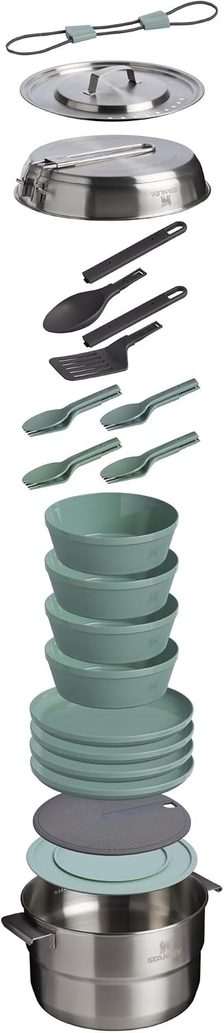 image:imageStanley Wildfare Core 26Piece Complete Camp Kitchen Cook Set 4 qt Pot with Lid 8in Fry Pan 4 Table Settings Plates Bowls Utensils Camping Essentials for Your Camp Kitchen BPAFree4 QT