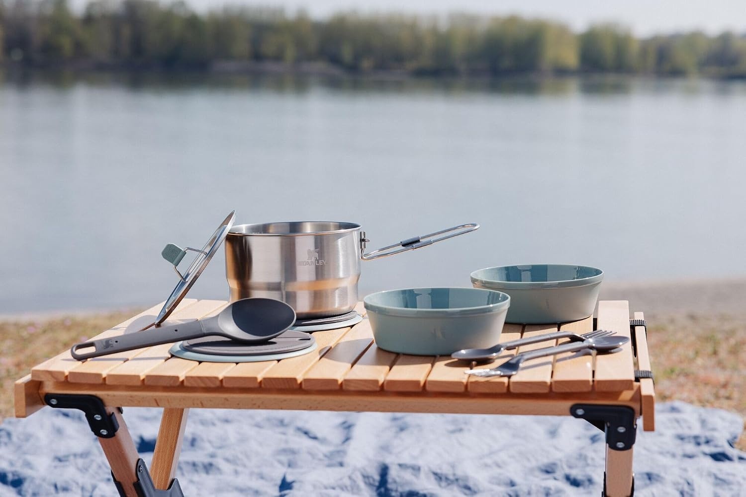 image:imageStanley Wildfare Go 14Piece Stainless Steel Prep amp Cook Set 165 qt Saucepan with Fold amp Lock Handle Bowls Utensils Cutting Board Camping Essentials for Your Camp Kitchen BPAFree165 QT