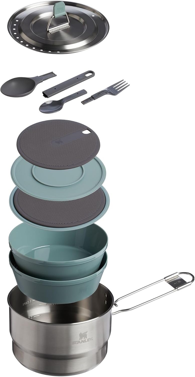 image:imageStanley Wildfare Go 14Piece Stainless Steel Prep amp Cook Set 165 qt Saucepan with Fold amp Lock Handle Bowls Utensils Cutting Board Camping Essentials for Your Camp Kitchen BPAFree165 QT Pack of 4