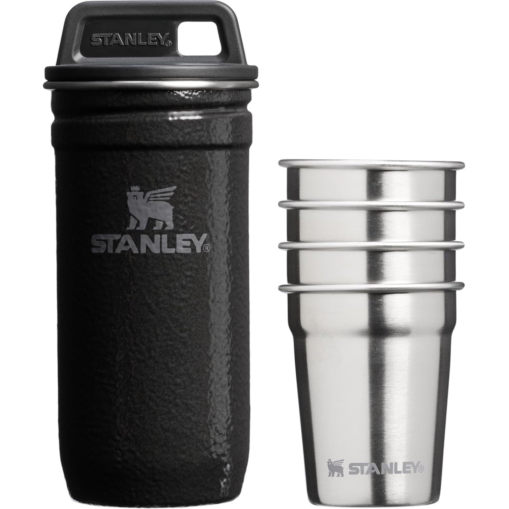 image:imageSTANLEY Adventure PreParty Nesting Shot Glass Set 4 Shot Glasses in Travel Carrying Case Insulated Stainless Steel BPAFree Hammertone Black