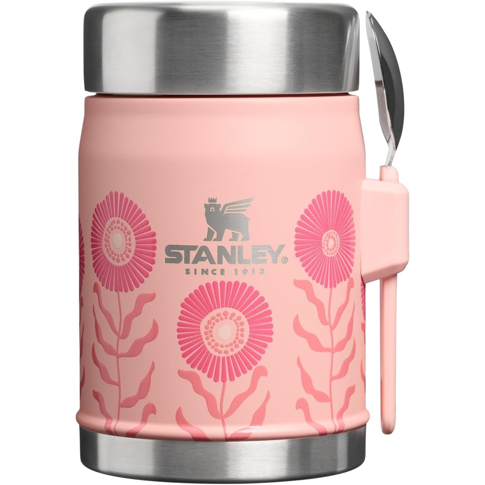image:imageSTANLEY Classic Food Jar and Spork 14 oz Vacuum Insulated Food Container Wide Mouth Screw On Lid Packable for Travel Stainless Steel with Leakproof Lid BPAFree Sorbet Garden