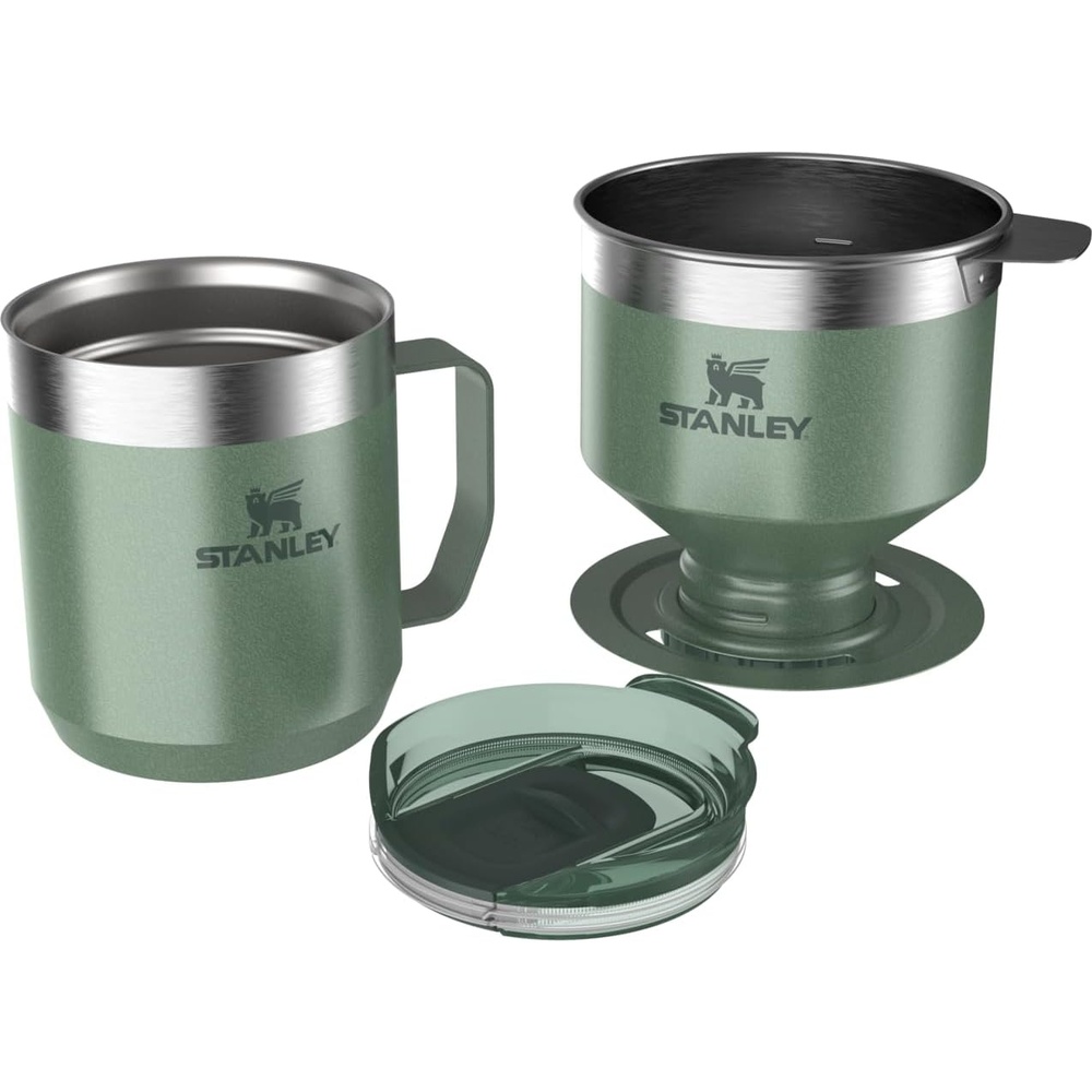 image:imageSTANLEY Perfect Brew Pour Over Set 12 oz Camp Mug with Lid Included Drip Coffee Maker with Reusable Filter Insulated Stainless Steel BPAFree Cream GlossGreen Hammertone