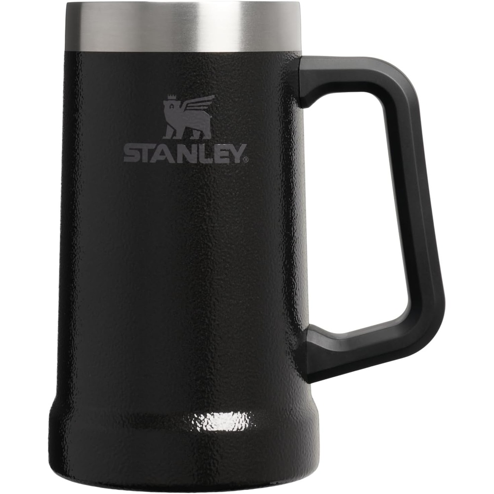 image:imageSTANLEY StayChill Beer Stein 24 oz Heavy Duty Big Grip Handle Beer Tumbler Drink Cup Holds 2 Cans Insulated Stainless Steel Party Mug BPAFree Hammertone FrostHammertone Black