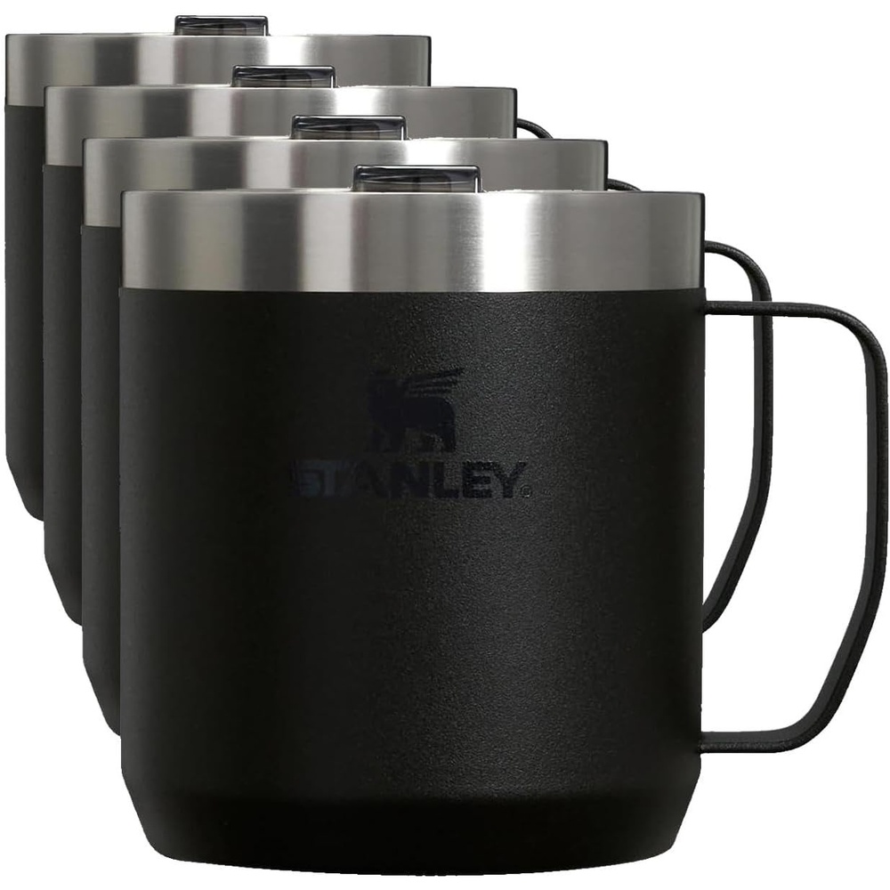 image:imageSTANLEY StayHot Camp Mug 12 oz  Press Fit Drink Through Lid  Cup for Coffee Tea and Drinks  Insulated Stainless Steel Coffee Mug  BPAFree  Black 2012 Ounces Pack of 4