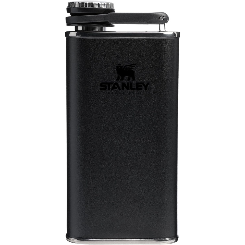 image:imageStanley Classic Easy Fill Wide Mouth Flask 8 oz  Leakproof Hip Flask  Hinge Connected Never Lose Cap  Insulated Stainless Steel Liquor Container  BPAFree  Black 20