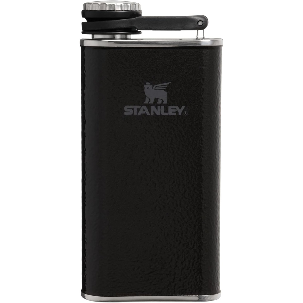 image:imageStanley Classic Easy Fill Wide Mouth Flask 8 oz Leakproof Hip Flask Hinge Connected Never Lose Cap Insulated Stainless Steel Liquor Container BPAFree Hammertone Black