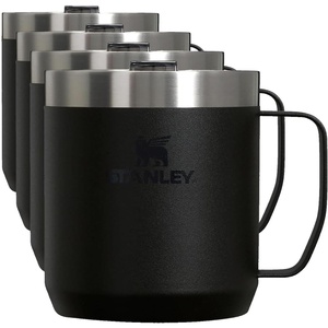 STANLEY Stay-Hot Camp Mug 12 oz | Press Fit Drink Through Lid | Cup for Coffee, Tea and Drinks | Insulated Stainless Steel Coffee Mug | BPA-Free | Black 2.0(12 Ounces (Pack of 4))