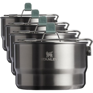 Stanley Wildfare Go 14-Piece Stainless Steel Prep & Cook Set | 1.65 qt Saucepan with Fold & Lock Handle | Bowls, Utensils, Cutting Board | Camping Essentials for Your Camp Kitchen | BPA-Free(1.65 QT (Pack of 4))