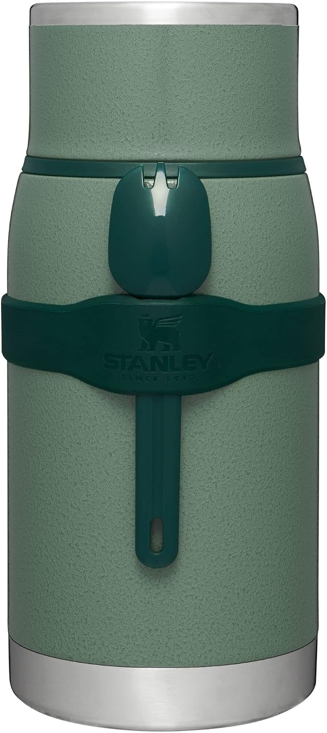 image:imageSTANLEY Adventure ToGo Food Jar and Spork 24 oz Vacuum Insulated Food Container Wide Mouth Screw On Lid Packable for Travel Stainless Steel with Leakproof Lid BPAFree Black 20Hammertone Green