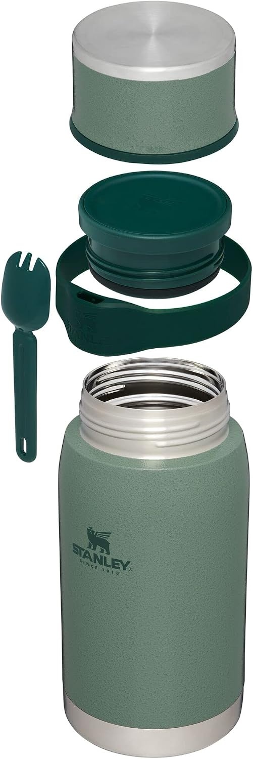 image:imageSTANLEY Adventure ToGo Food Jar and Spork 24 oz Vacuum Insulated Food Container Wide Mouth Screw On Lid Packable for Travel Stainless Steel with Leakproof Lid BPAFree Black 20Hammertone Green