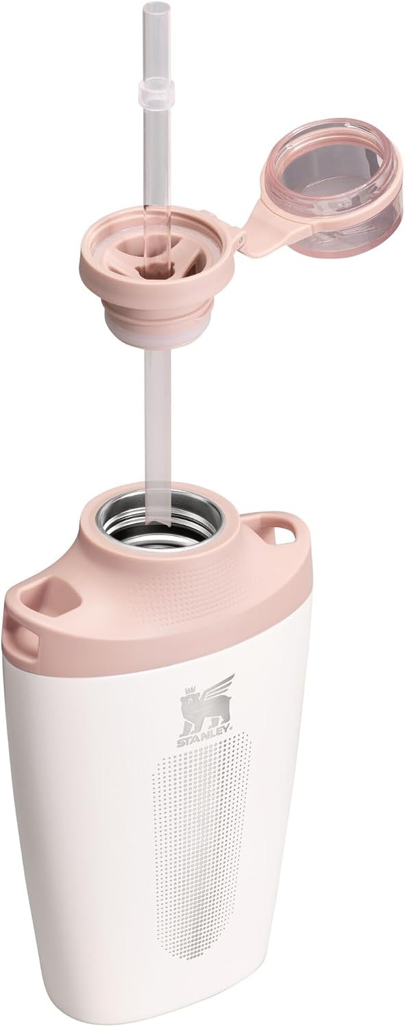 image:imageStanley Cross Bottle 23 oz Travel Water Bottle with Jacquard Strap Leakproof Tritan Lid with Removable Straw Insulated Stainless Steel BPAFree Toast VRTRose Quartz