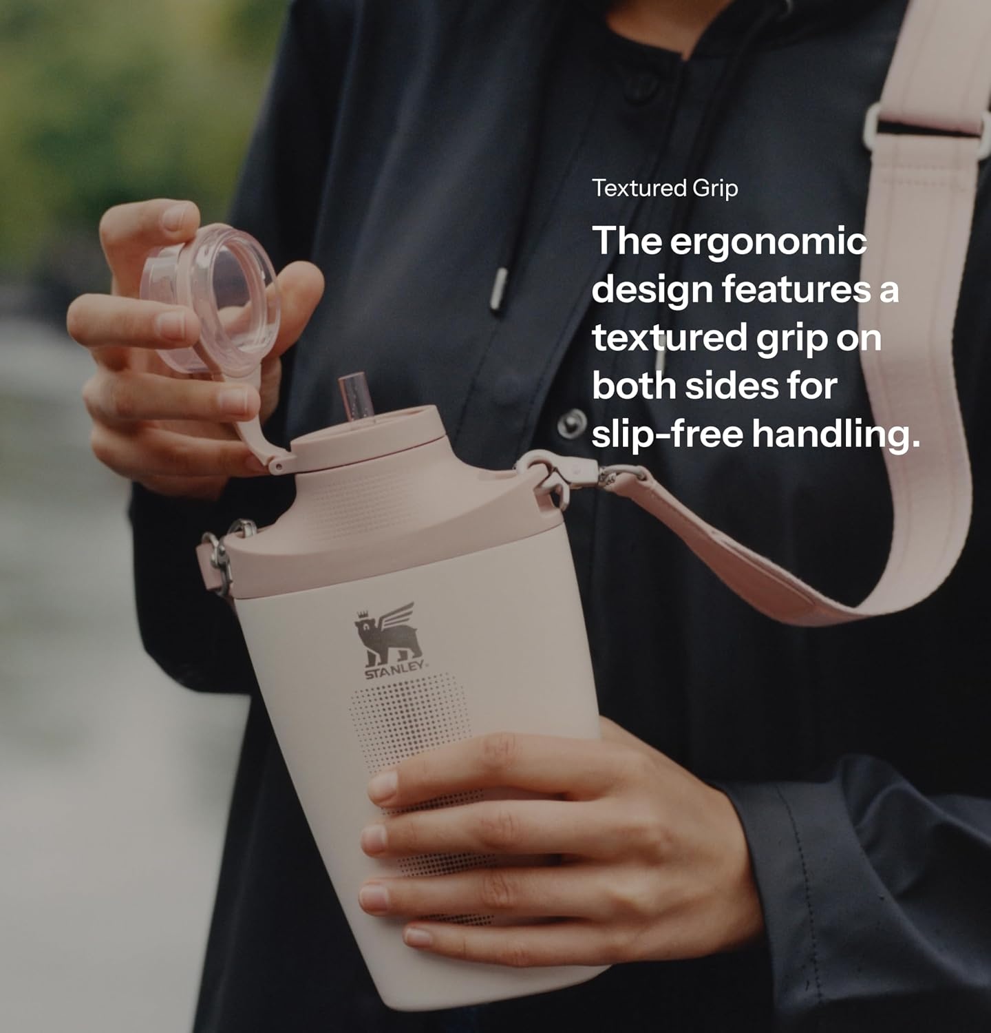 image:imageStanley Cross Bottle 23 oz Travel Water Bottle with Jacquard Strap Leakproof Tritan Lid with Removable Straw Insulated Stainless Steel BPAFree Toast VRTMist