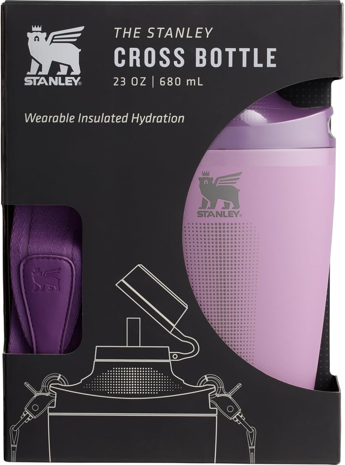 image:imageStanley Cross Bottle 23 oz Travel Water Bottle with Jacquard Strap Leakproof Tritan Lid with Removable Straw Insulated Stainless Steel BPAFree Toast VRTLilac