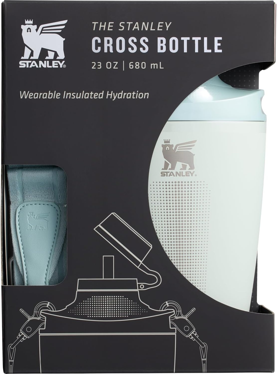 image:imageStanley Cross Bottle 23 oz Travel Water Bottle with Jacquard Strap Leakproof Tritan Lid with Removable Straw Insulated Stainless Steel BPAFree Toast VRTMist