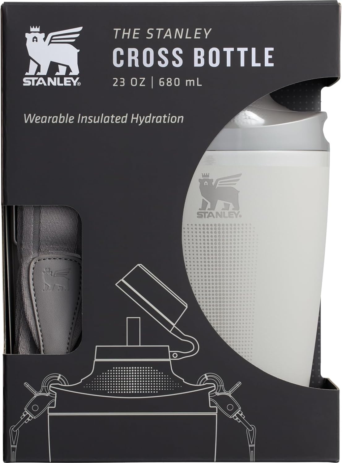 image:imageStanley Cross Bottle 23 oz Travel Water Bottle with Jacquard Strap Leakproof Tritan Lid with Removable Straw Insulated Stainless Steel BPAFree Toast VRTAsh