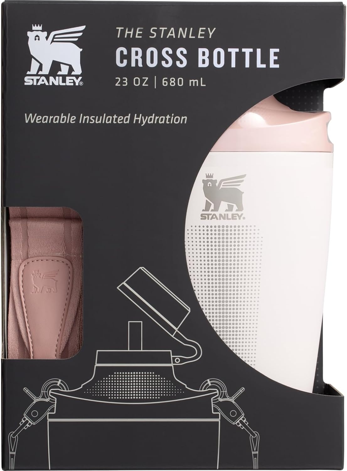 image:imageStanley Cross Bottle 23 oz Travel Water Bottle with Jacquard Strap Leakproof Tritan Lid with Removable Straw Insulated Stainless Steel BPAFree Toast VRTRose Quartz
