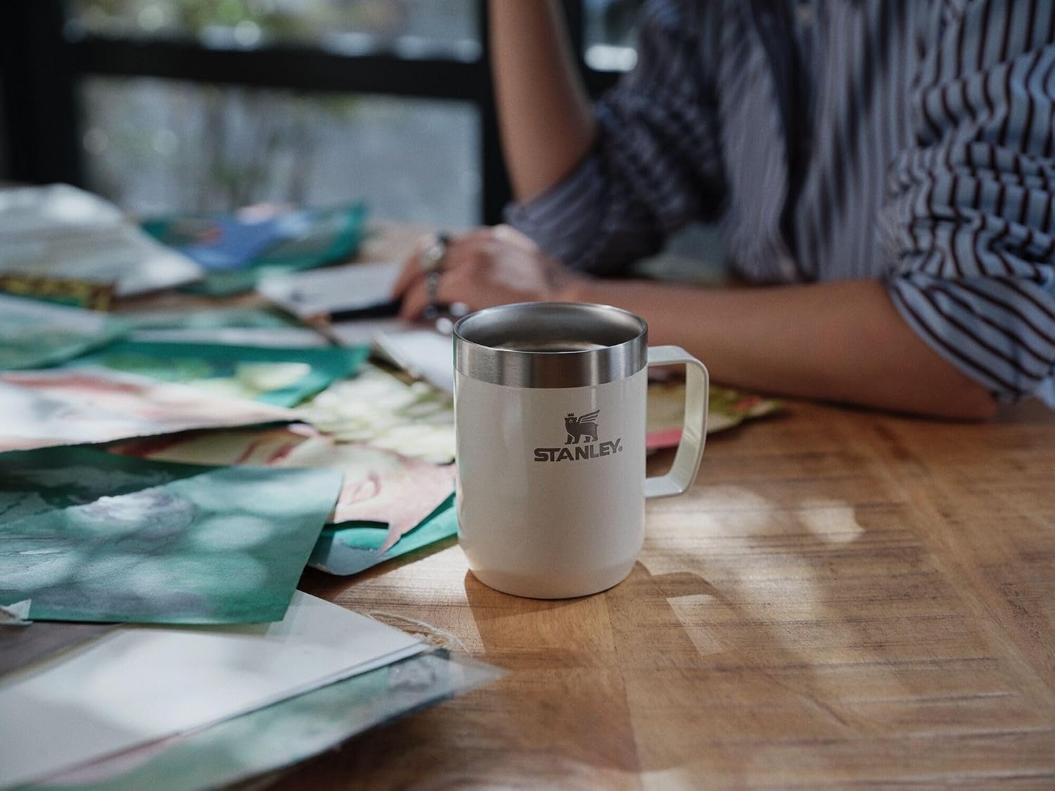 image:imageSTANLEY Everyday Camp Mug 12 oz Drink Through Lid Cup for Coffee Tea and Drinks Insulated Stainless Steel Coffee Mug BPAFree ChampagneAsh