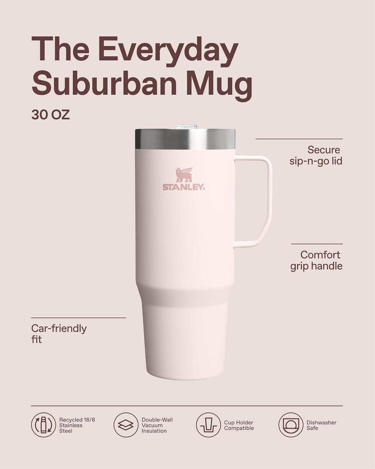 image:imageSTANLEY The Everyday Suburban Mug 16 oz Drink Through Lid Cup for Coffee Tea and Drinks Insulated Stainless Steel Coffee Mug BPAFree Blue Dream GlossBlack 20