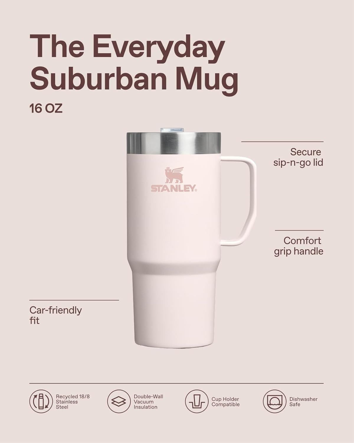 image:imageSTANLEY The Everyday Suburban Mug 16 oz Drink Through Lid Cup for Coffee Tea and Drinks Insulated Stainless Steel Coffee Mug BPAFree Blue Dream GlossFrost
