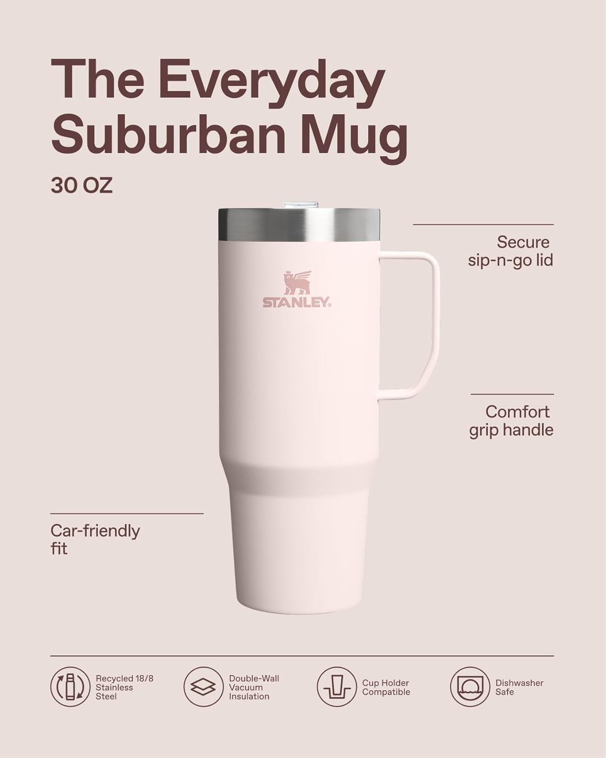 image:imageSTANLEY The Everyday Suburban Mug 16 oz Drink Through Lid Cup for Coffee Tea and Drinks Insulated Stainless Steel Coffee Mug BPAFree Blue Dream GlossChampagne Gloss