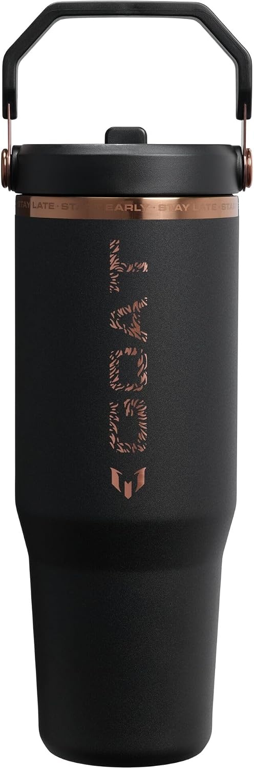 image:imageSTANLEY IceFlow 20 Flip Straw Tumbler 30 oz Pacific Hypergrip Easy Carry Handle Twist On Lid and Flip Up Straw Leak Resistant Water Bottle Insulated Stainless Steel BPAFreeMessi Goat Black
