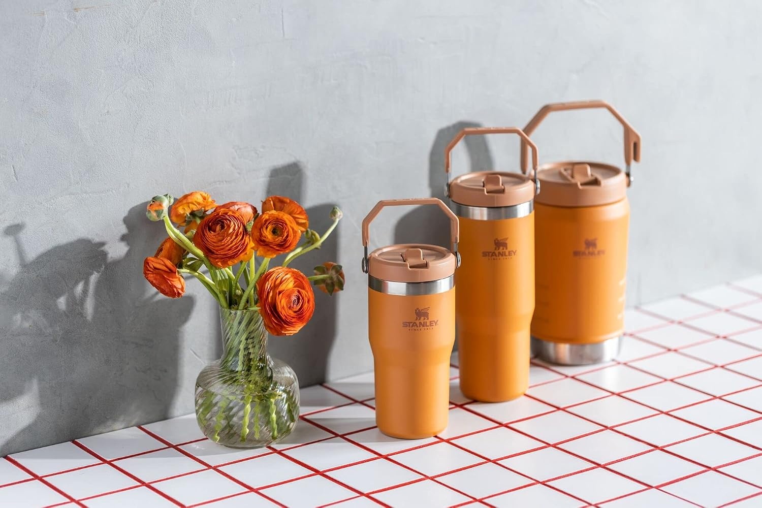 image:imageSTANLEY IceFlow 20 Flip Straw Tumbler 30 oz Pacific Hypergrip Easy Carry Handle Twist On Lid and Flip Up Straw Leak Resistant Water Bottle Insulated Stainless Steel BPAFreeOchre