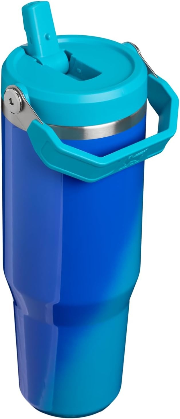 image:imageSTANLEY IceFlow 20 Flip Straw Tumbler 30 oz Pacific Hypergrip Easy Carry Handle Twist On Lid and Flip Up Straw Leak Resistant Water Bottle Insulated Stainless Steel BPAFreeSea Glass Aura
